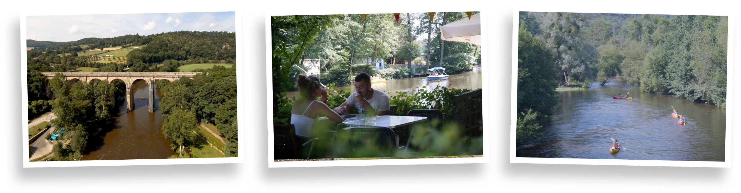 Le viaduc de Clécy, la terrasse au bord de l’eau et la baignade dans l’Orne